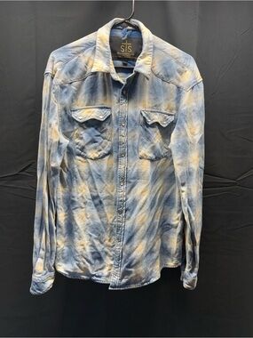 STS Ranchwear Bleached Heavy Cotton Western Shirt Sz Lg (3ad)